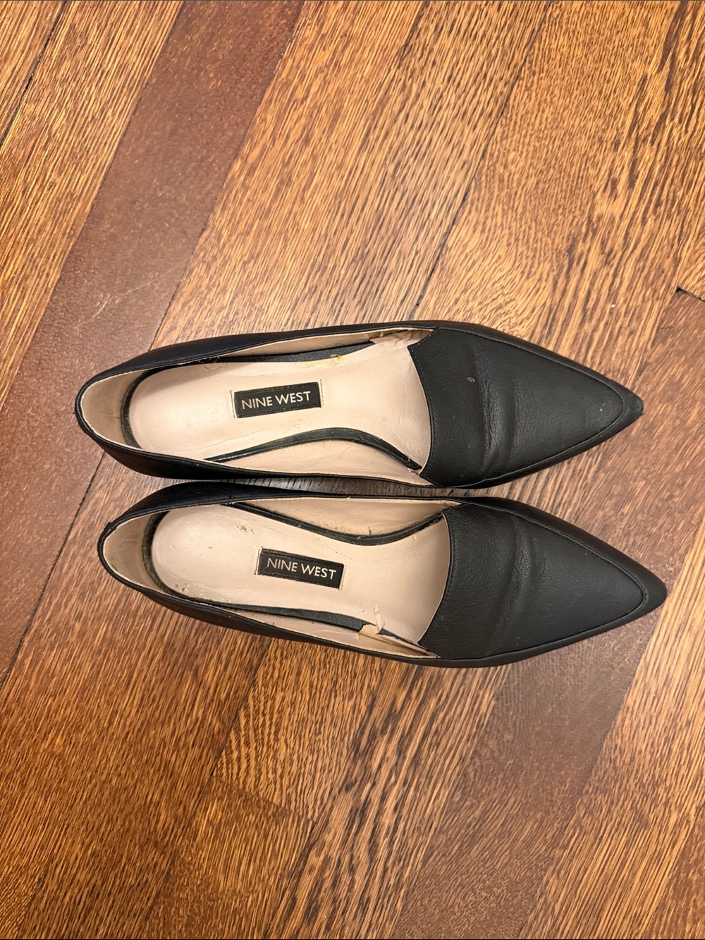Nine West Black Pointed Leather Loafers